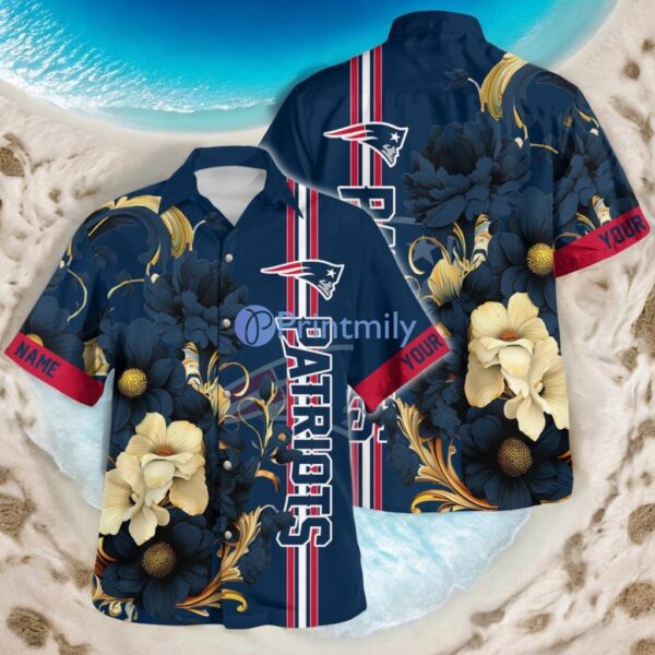 New England Patriots New Personalized Flowers 3D Button Down Hawaiian Shirt For Fan Product Photo 1