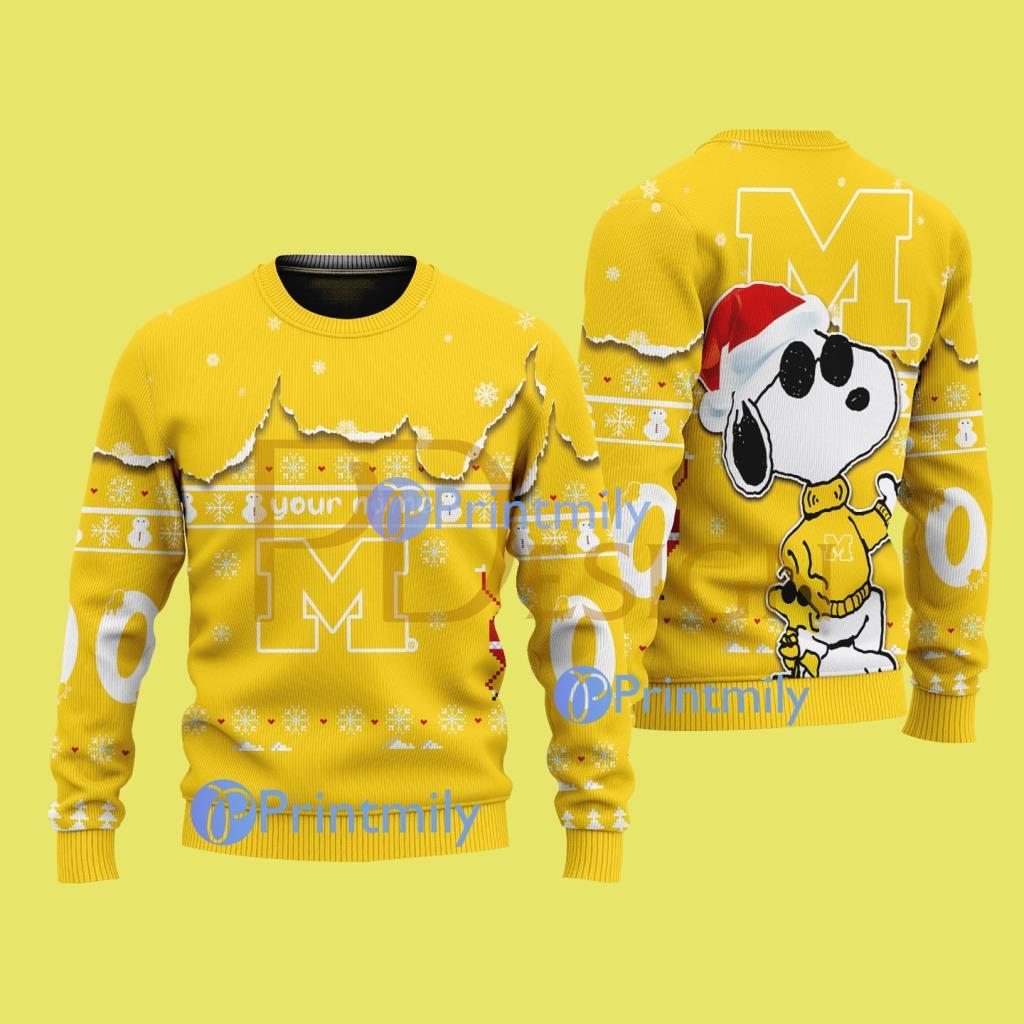 Michigan Wolverines NCAA Snoopy Pattern Christmas Ugly Sweater Custom Name And Number 2 Michigan Wolverines NCAA Snoopy Pattern Christmas Ugly Sweater Custom Name And Number Product Photo 1