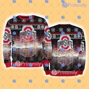 Ohio State Ncaa Logo Pine Tree Christmas Snowflake Christmas Ugly Sweater For Men And Women Product Photo 1