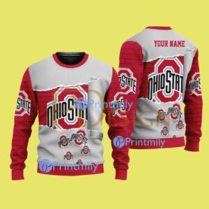 Ohio State NCAA Sports Logo Broken Wall Pattern Custom Name Christmas Ugly Sweater Gift For Fans Product Photo 1