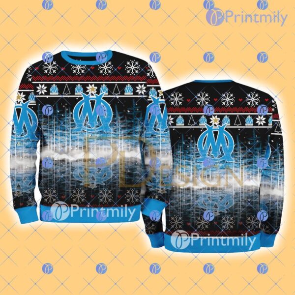 Olympique Marseille Logo Pine Tree Christmas Snowflake Christmas Ugly Sweater For Men And Women Product Photo 1