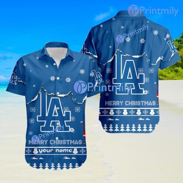 Los Angeles Dodgers MLB Sport Snoopy And Stock Christmas Custom Name Trending Hawaiian Shirt Product Photo 1
