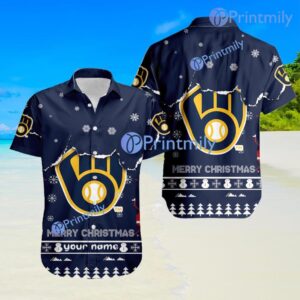 Milwaukee Brewers MLB Sport Snoopy And Stock Christmas Custom Name Trending Hawaiian Shirt Product Photo 1