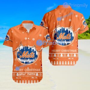 New York Mets MLB Sport Snoopy And Stock Christmas Custom Name Trending Hawaiian Shirt Product Photo 1