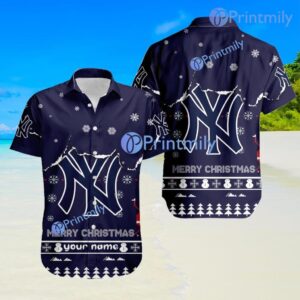 New York Yankees MLB Sport Snoopy And Stock Christmas Custom Name Trending Hawaiian Shirt Product Photo 1