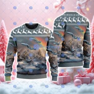 Air Superiority Fighter American Airlines Christmas House Under The Rainbow Ugly Sweater 3D Product Photo 1