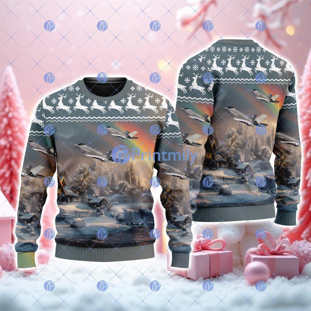 F-35 Lightning Ii American Airlines Christmas House Under The Rainbow Ugly Sweater 3D 2 F-35 Lightning Ii American Airlines Christmas House Under The Rainbow Ugly Sweater 3D Product Photo 1