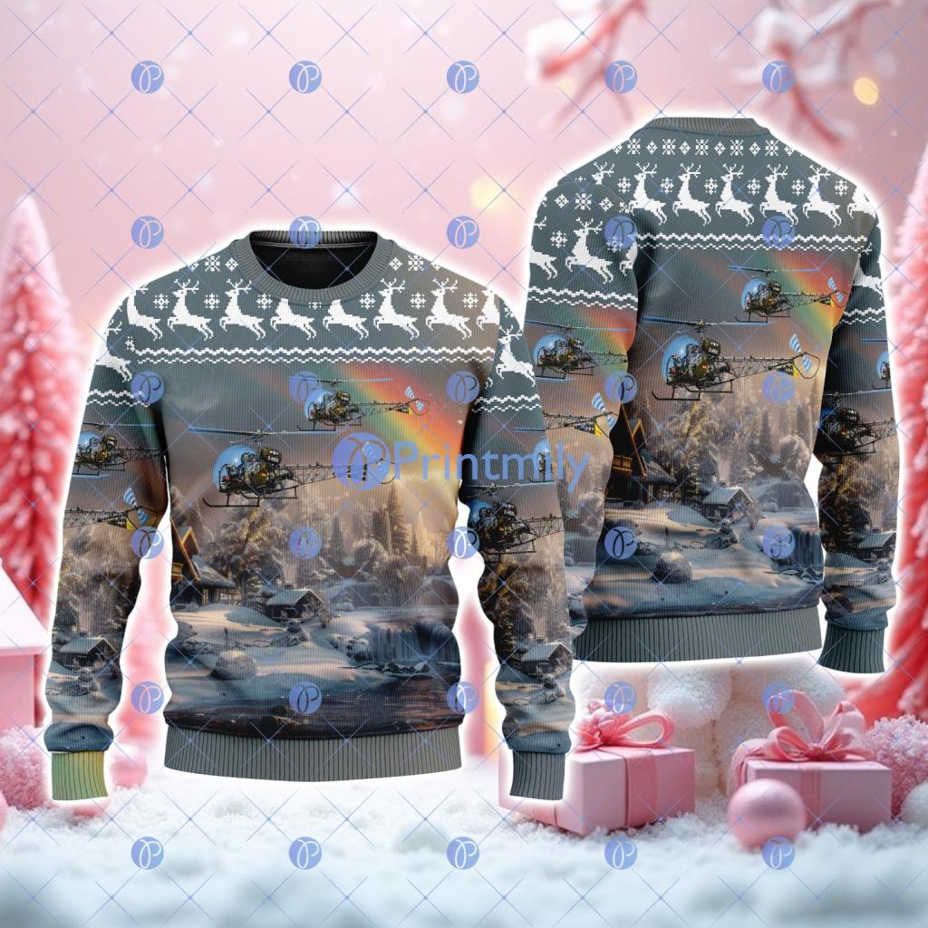 Us Army 1954 Bell 47g American Airlines Christmas House Under The Rainbow Ugly Sweater 3D 2 Us Army 1954 Bell 47g American Airlines Christmas House Under The Rainbow Ugly Sweater 3D Product Photo 1