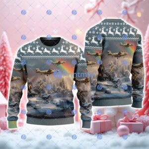 Us Marine Corps Ea-6b Prowler Vmaq- American Airlines Christmas House Under The Rainbow Ugly Sweater 3D Product Photo 1