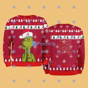 Alabama Crimson Tide NCAA The Grinch Funny Merry Christmas Ugly Sweater 3D For Fan New Idea Product Photo 1