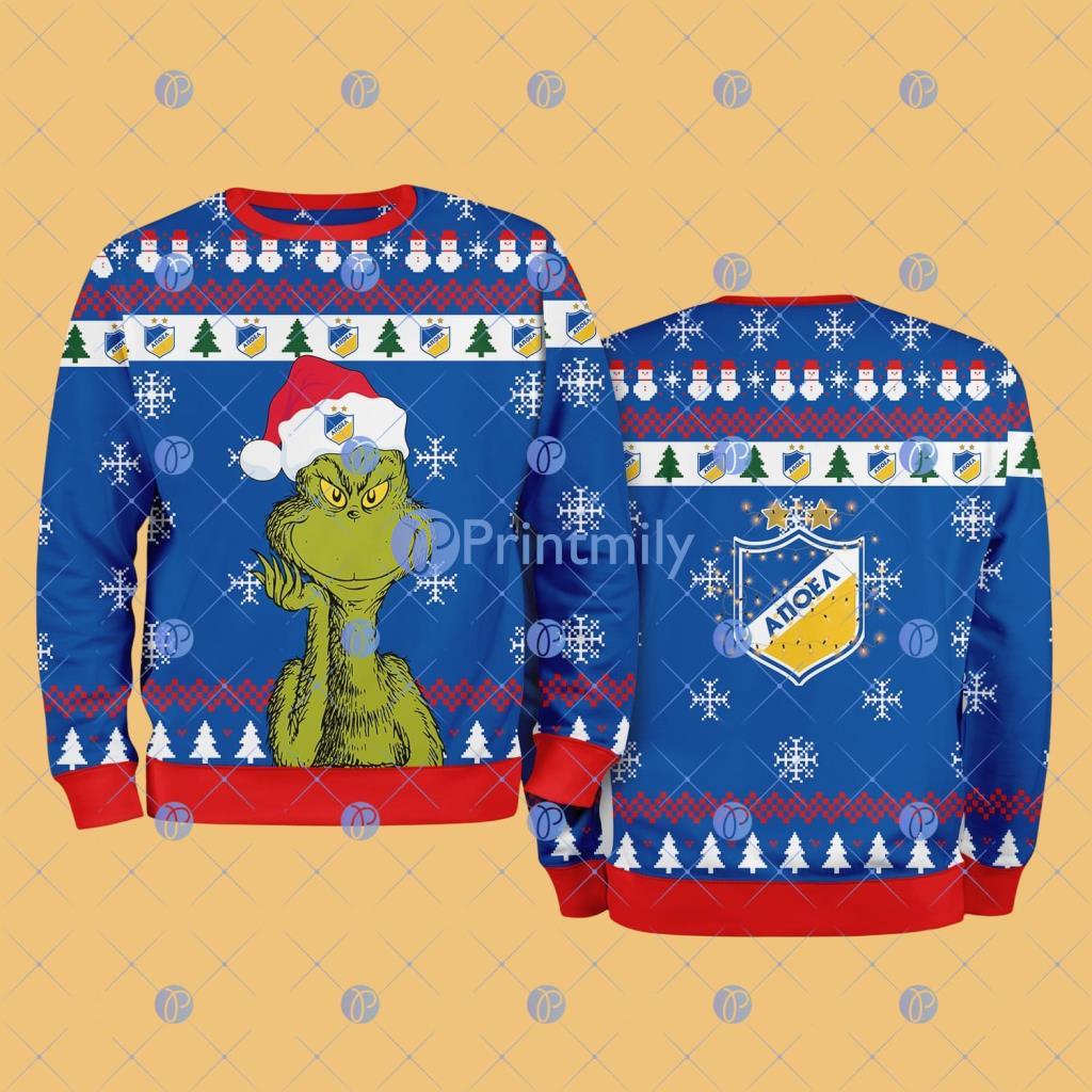 APOEL BC The Grinch Funny Merry Christmas Uglly Sweater 3D Gift For Fans 2 APOEL BC The Grinch Funny Merry Christmas Uglly Sweater 3D Gift For Fans Product Photo 1