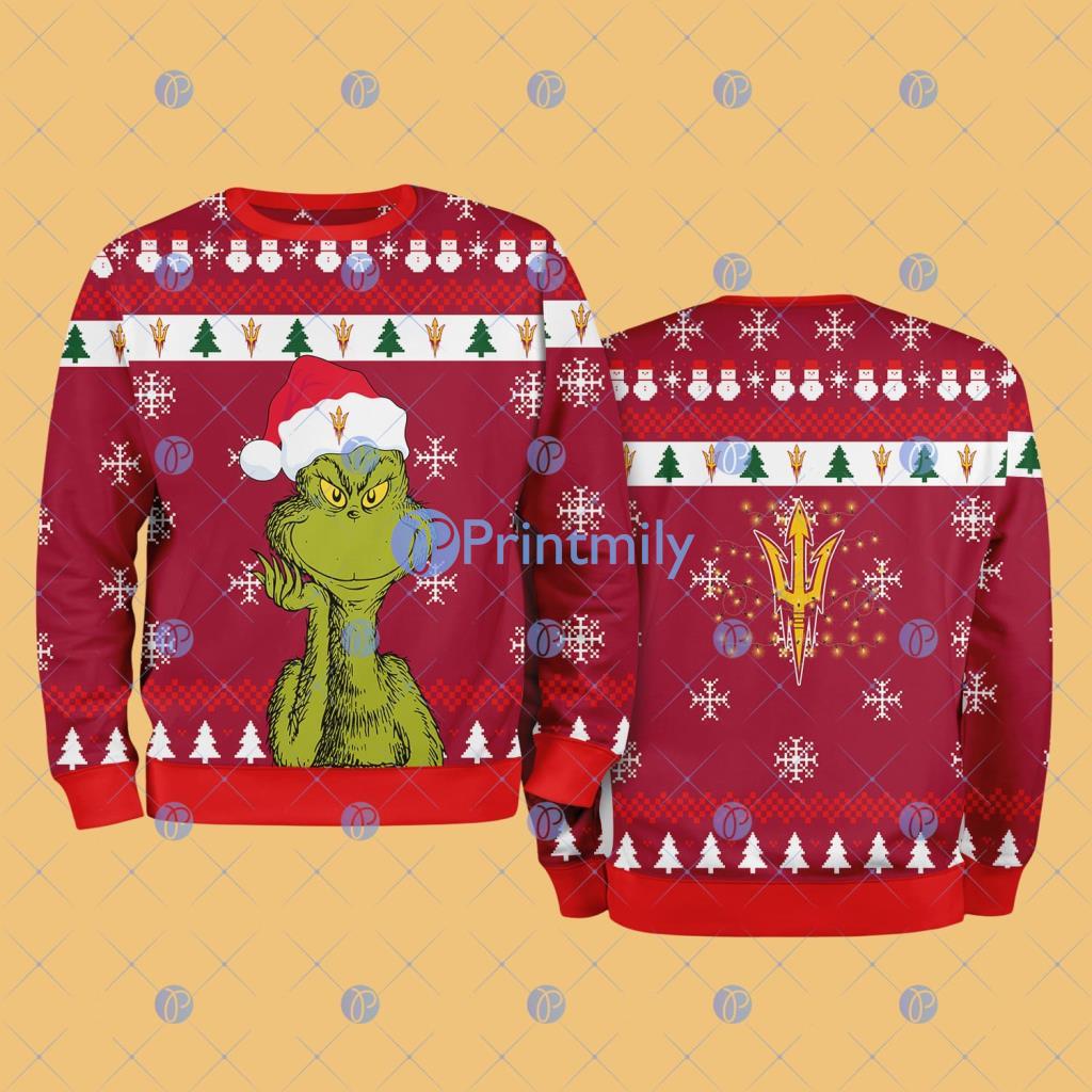 Arizona State NCAA The Grinch Funny Merry Christmas Ugly Sweater 3D For Fan New Idea 2 Arizona State NCAA The Grinch Funny Merry Christmas Ugly Sweater 3D For Fan New Idea Product Photo 1