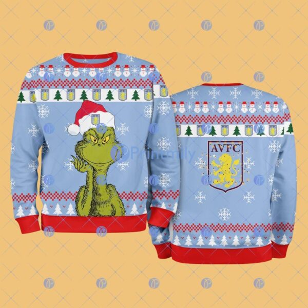 Aston Villa The Grinch Funny Merry Christmas Uglly Sweater 3D Gift For Fans Product Photo 1