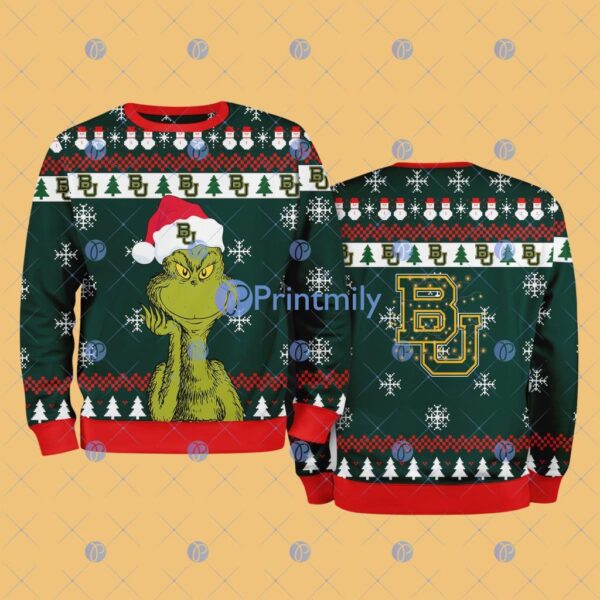 Baylor Bears NCAA The Grinch Funny Merry Christmas Ugly Sweater 3D For Fan New Idea Product Photo 1