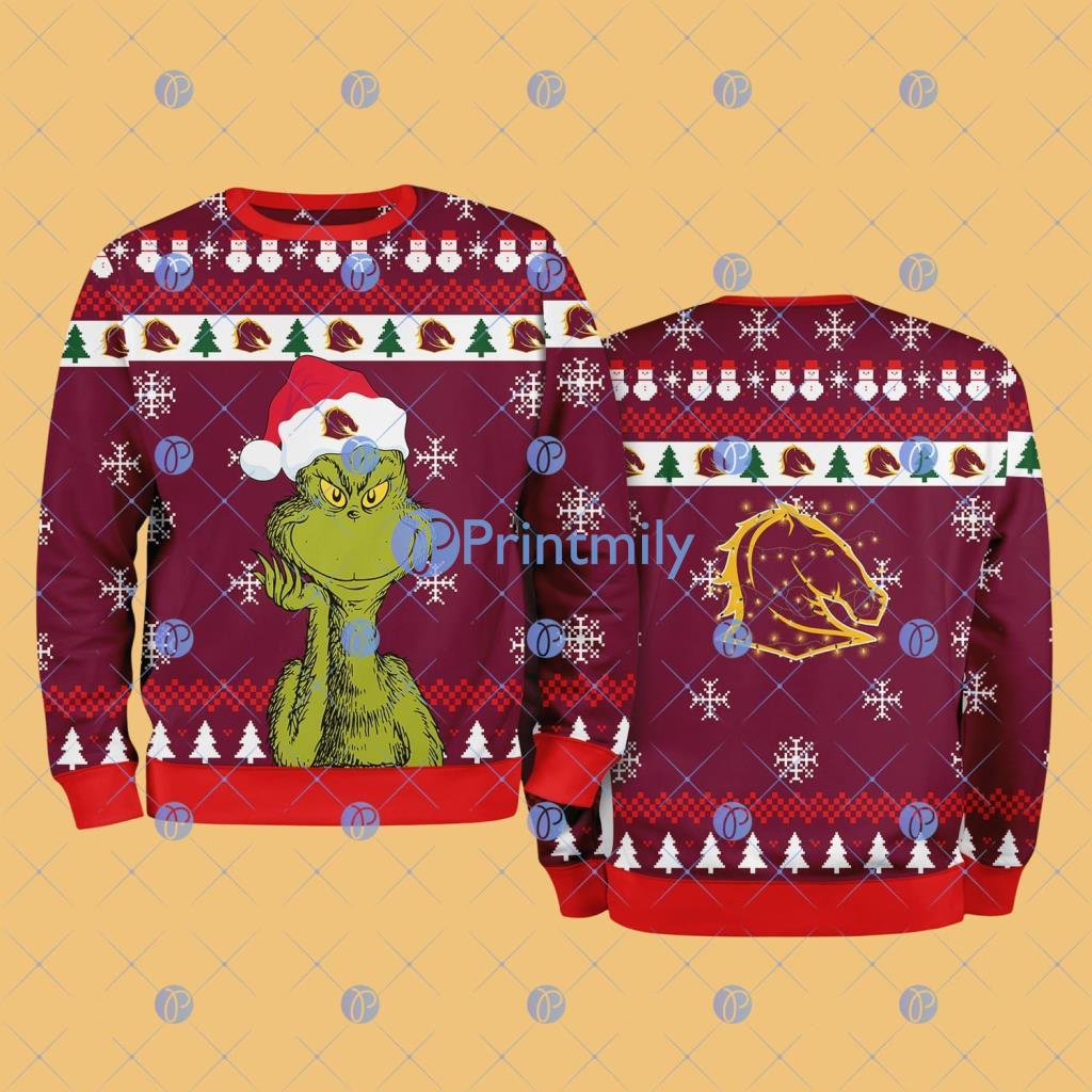 Brisbane Broncos NRL The Grinch Funny Merry Christmas Uglly Sweater 3D Gift For Fans 4 Brisbane Broncos NRL The Grinch Funny Merry Christmas Uglly Sweater 3D Gift For Fans Product Photo 1