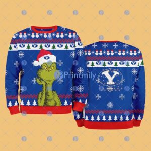 BYU Cougars NCAA The Grinch Funny Merry Christmas Ugly Sweater 3D For Fan New Idea Product Photo 1