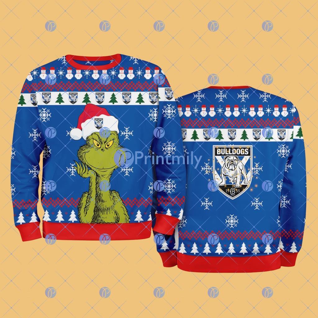 Canterbury-Bankstown Bulldogs NRL The Grinch Funny Merry Christmas Uglly Sweater 3D Gift For Fans 2 Canterbury-Bankstown Bulldogs NRL The Grinch Funny Merry Christmas Uglly Sweater 3D Gift For Fans Product Photo 1
