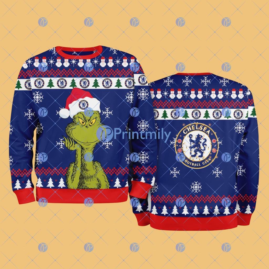 Chelsea FC The Grinch Funny Merry Christmas Uglly Sweater 3D Gift For Fans 2 Chelsea FC The Grinch Funny Merry Christmas Uglly Sweater 3D Gift For Fans Product Photo 1
