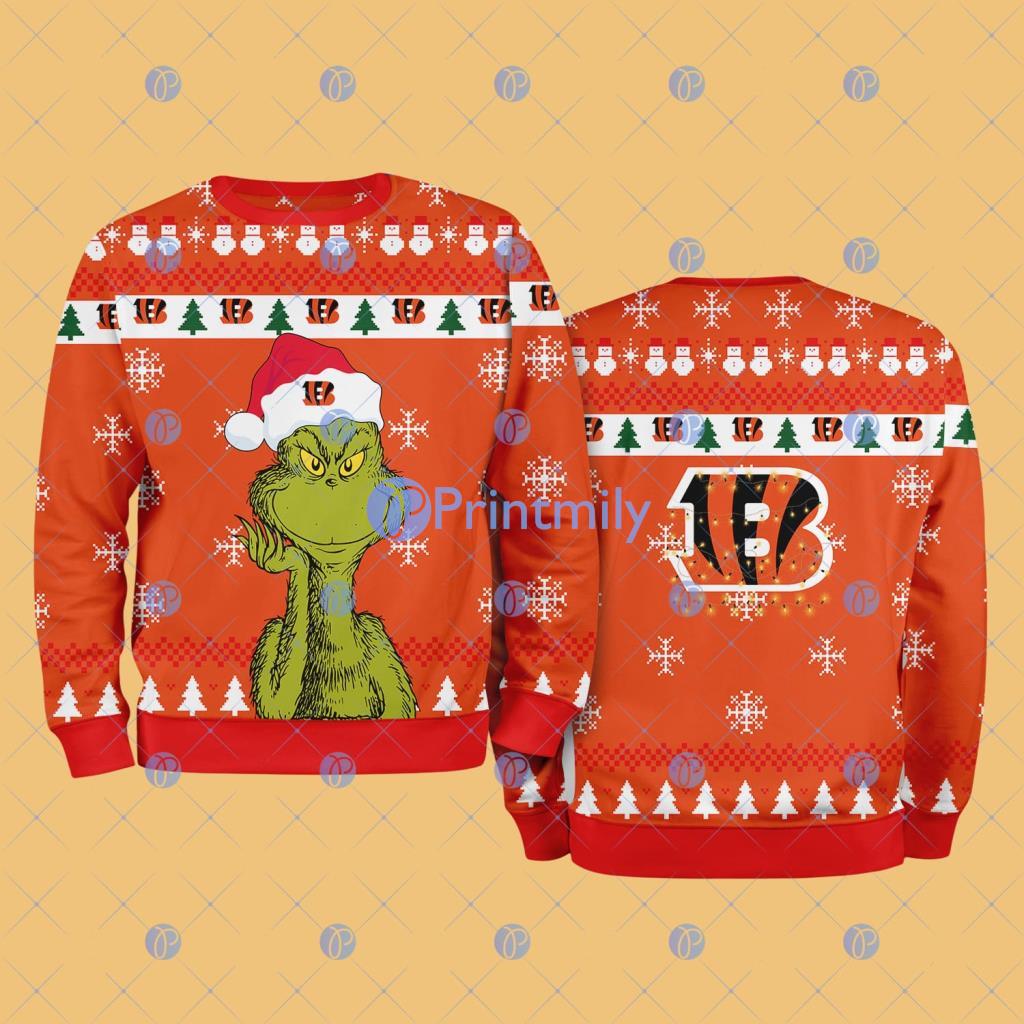 Cincinnati Bengals NFL The Grinch Funny Merry Christmas Ugly Sweater 3D For Fan New Idea 2 Cincinnati Bengals NFL The Grinch Funny Merry Christmas Ugly Sweater 3D For Fan New Idea Product Photo 1