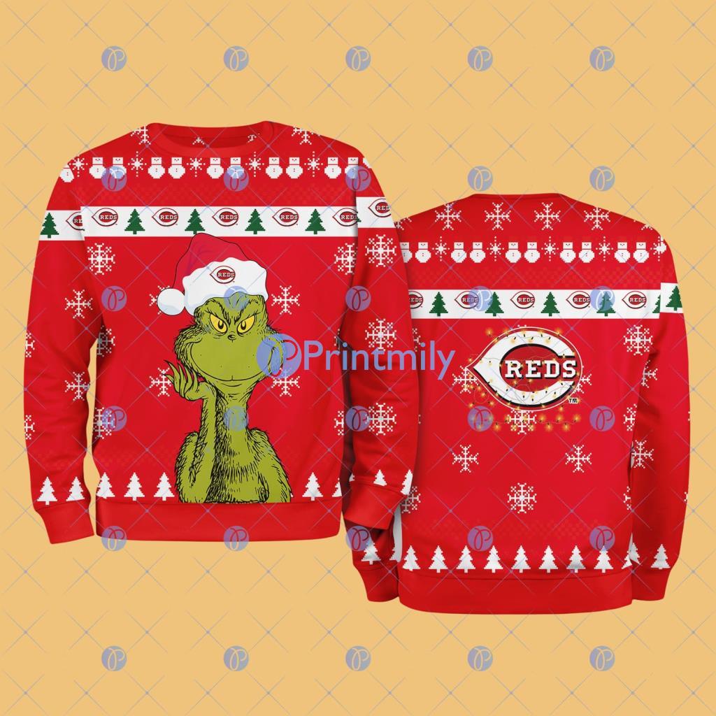 Cincinnati Reds MLB The Grinch Funny Merry Christmas Ugly Sweater 3D For Fan New Idea 2 Cincinnati Reds MLB The Grinch Funny Merry Christmas Ugly Sweater 3D For Fan New Idea Product Photo 1