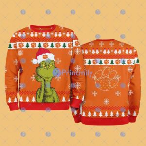 Clemson Tigers NCAA The Grinch Funny Merry Christmas Ugly Sweater 3D For Fan New Idea Product Photo 1