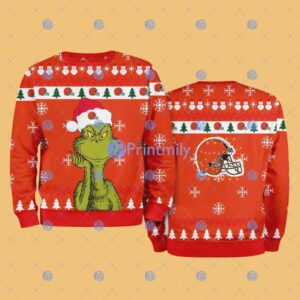Cleveland Browns NFL The Grinch Funny Merry Christmas Ugly Sweater 3D For Fan New Idea Product Photo 1