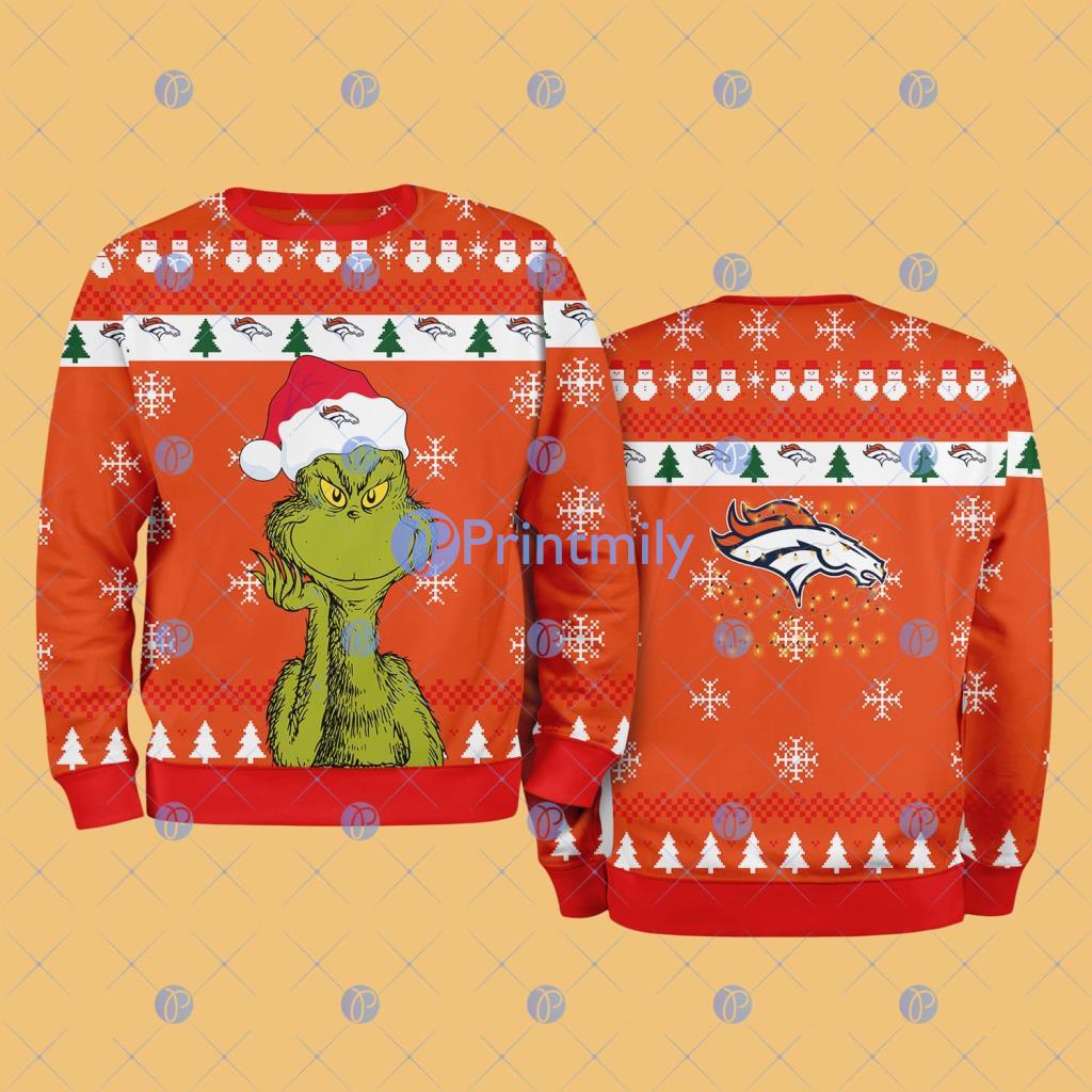 Denver Broncos NFL The Grinch Funny Merry Christmas Ugly Sweater 3D For Fan New Idea 2 Denver Broncos NFL The Grinch Funny Merry Christmas Ugly Sweater 3D For Fan New Idea Product Photo 1