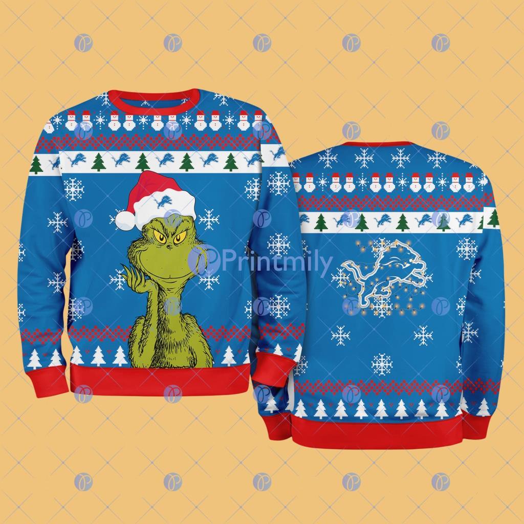 Detroit Lions NFL The Grinch Funny Merry Christmas Ugly Sweater 3D For Fan New Idea 2 Detroit Lions NFL The Grinch Funny Merry Christmas Ugly Sweater 3D For Fan New Idea Product Photo 1