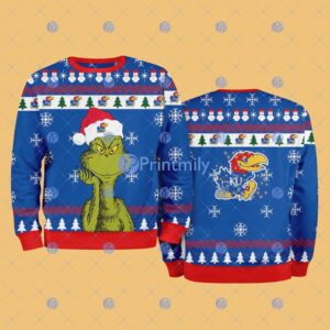 Kansas Jayhawks NCAA The Grinch Funny Merry Christmas Ugly Sweater 3D For Fan New Idea Product Photo 1