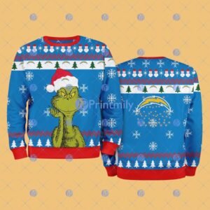 Los Angeles Chargers NFL The Grinch Funny Merry Christmas Ugly Sweater 3D For Fan New Idea Product Photo 1