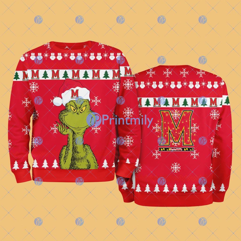Maryland Terrapins NCAA The Grinch Funny Merry Christmas Ugly Sweater 3D For Fan New Idea 2 Maryland Terrapins NCAA The Grinch Funny Merry Christmas Ugly Sweater 3D For Fan New Idea Product Photo 1