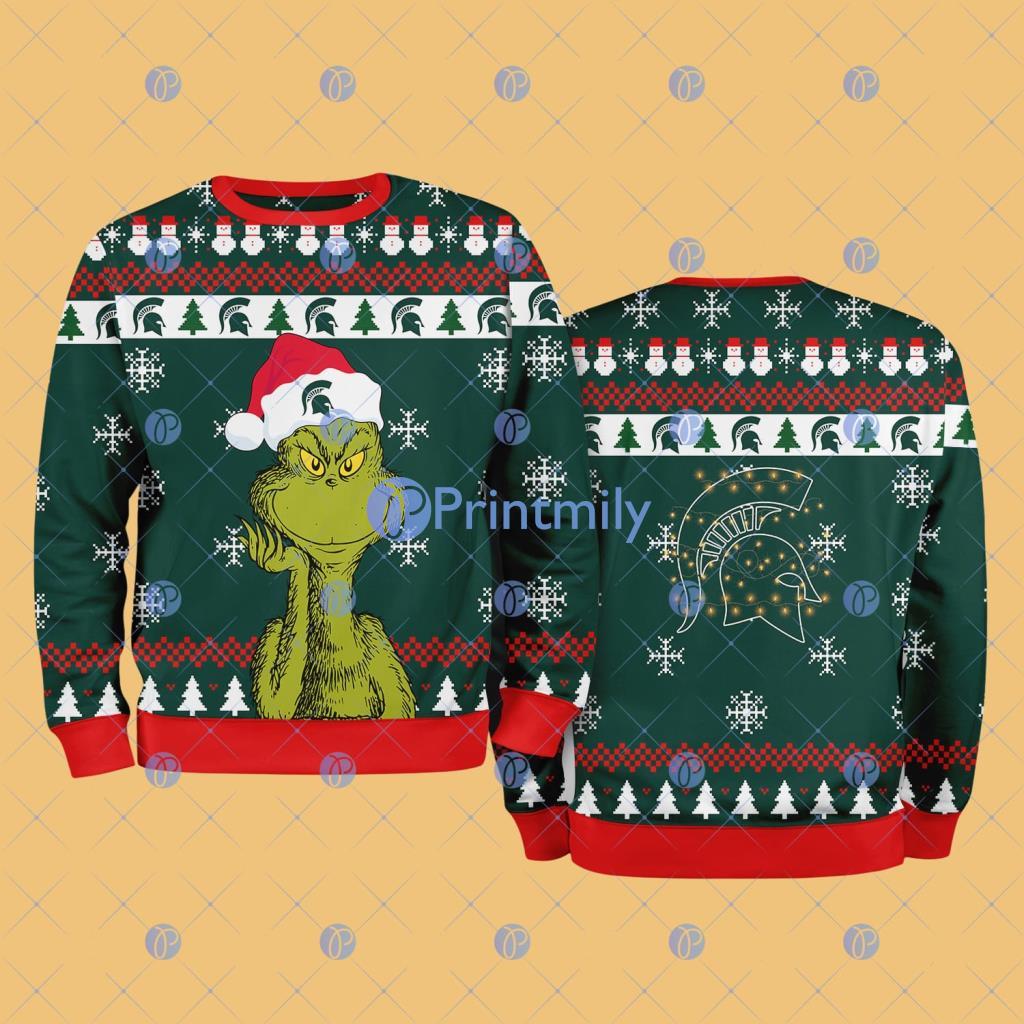 Michigan State NCAA The Grinch Funny Merry Christmas Ugly Sweater 3D For Fan New Idea 2 Michigan State NCAA The Grinch Funny Merry Christmas Ugly Sweater 3D For Fan New Idea Product Photo 1