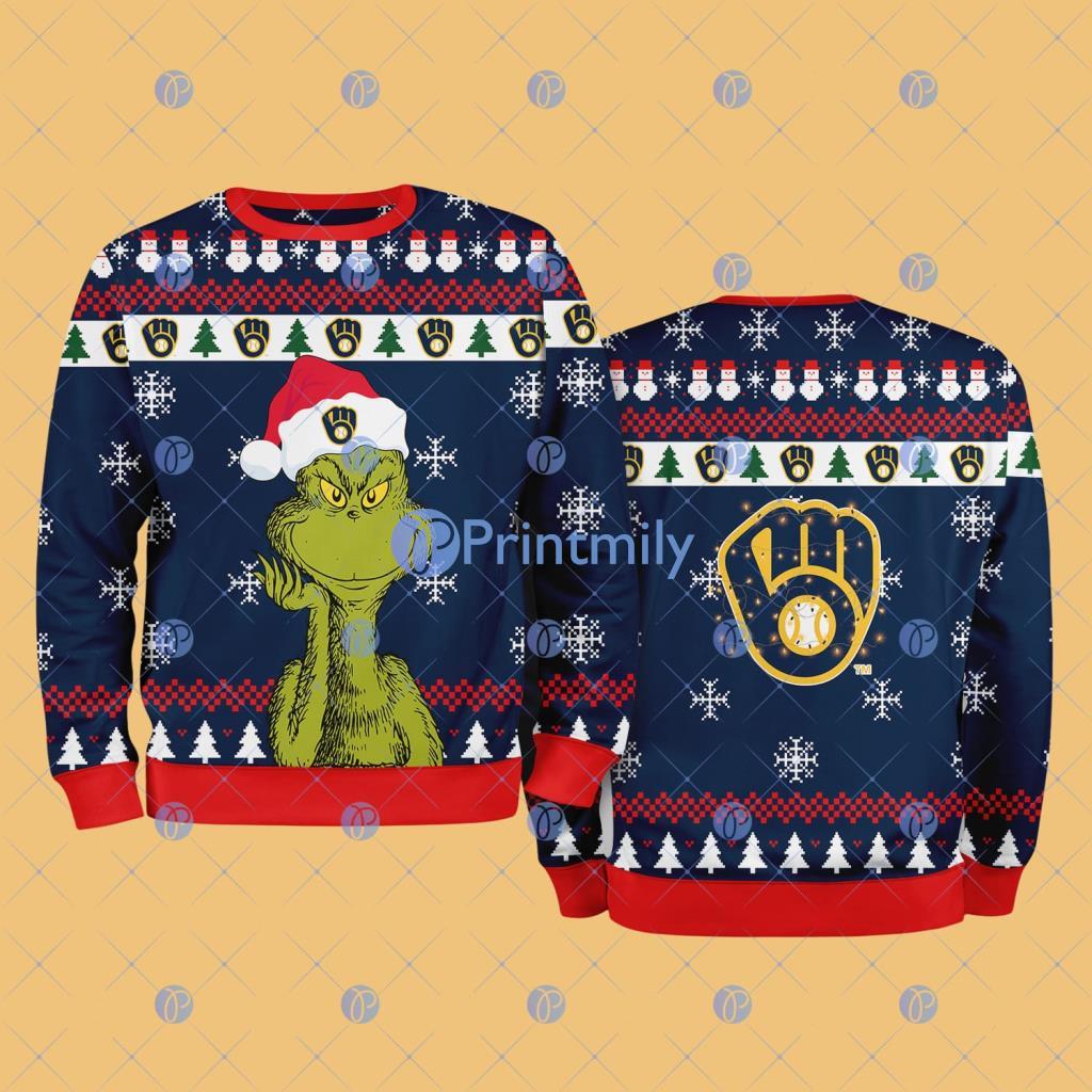 Milwaukee Brewers MLB The Grinch Funny Merry Christmas Ugly Sweater 3D For Fan New Idea 2 Milwaukee Brewers MLB The Grinch Funny Merry Christmas Ugly Sweater 3D For Fan New Idea Product Photo 1