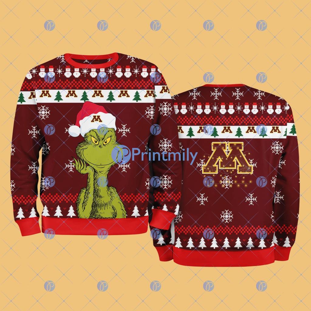 Minnesota Golden Gophers NCAA The Grinch Funny Merry Christmas Ugly Sweater 3D For Fan New Idea 2 Minnesota Golden Gophers NCAA The Grinch Funny Merry Christmas Ugly Sweater 3D For Fan New Idea Product Photo 1