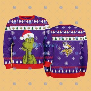 Minnesota Vikings NFL The Grinch Funny Merry Christmas Ugly Sweater 3D For Fan New Idea Product Photo 1