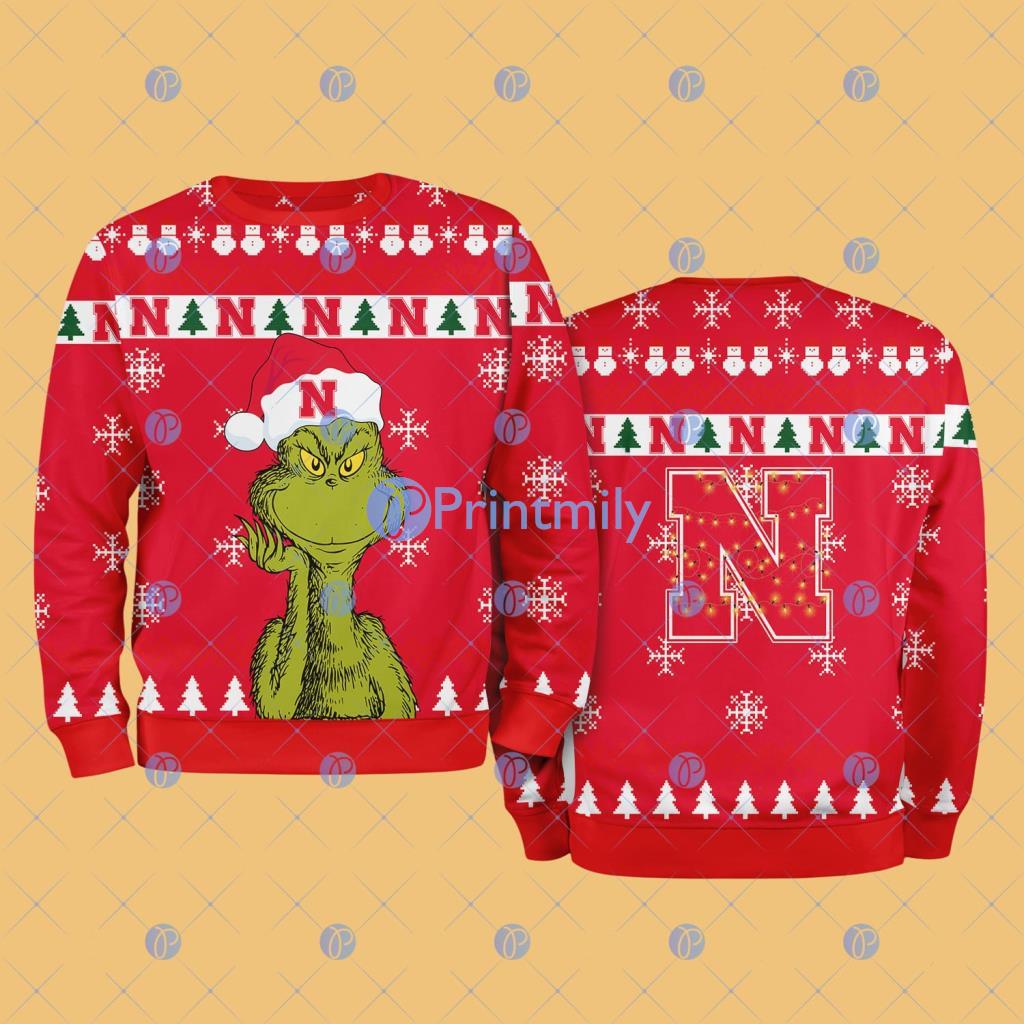 Nebraska Cornhuskers NCAA The Grinch Funny Merry Christmas Ugly Sweater 3D For Fan New Idea 2 Nebraska Cornhuskers NCAA The Grinch Funny Merry Christmas Ugly Sweater 3D For Fan New Idea Product Photo 1