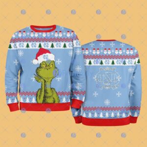 North Carolina NCAA The Grinch Funny Merry Christmas Ugly Sweater 3D For Fan New Idea Product Photo 1