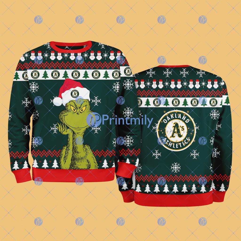 Oakland Athletics MLB The Grinch Funny Merry Christmas Ugly Sweater 3D For Fan New Idea 2 Oakland Athletics MLB The Grinch Funny Merry Christmas Ugly Sweater 3D For Fan New Idea Product Photo 1