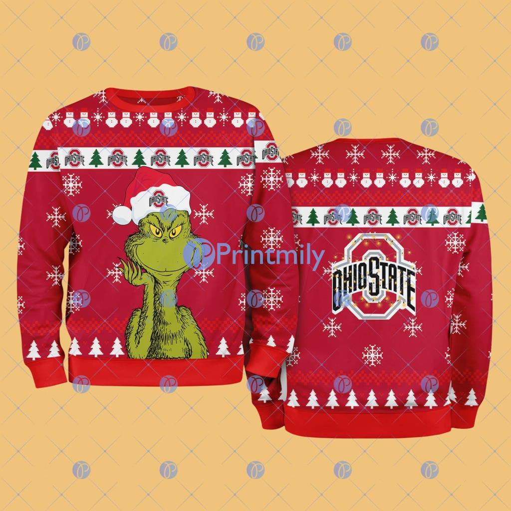 Ohio State NCAA The Grinch Funny Merry Christmas Ugly Sweater 3D For Fan New Idea 2 Ohio State NCAA The Grinch Funny Merry Christmas Ugly Sweater 3D For Fan New Idea Product Photo 1