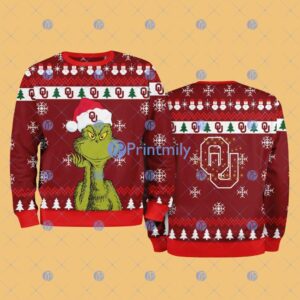 Oklahoma Sooners NCAA The Grinch Funny Merry Christmas Ugly Sweater 3D For Fan New Idea Product Photo 1