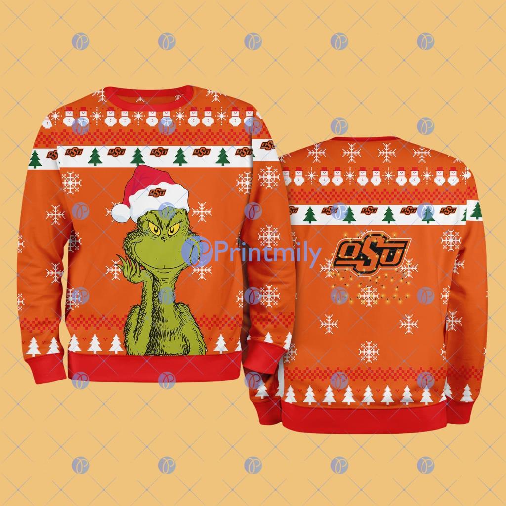 Oklahoma State Cowboys NCAA The Grinch Funny Merry Christmas Ugly Sweater 3D For Fan New Idea 2 Oklahoma State Cowboys NCAA The Grinch Funny Merry Christmas Ugly Sweater 3D For Fan New Idea Product Photo 1