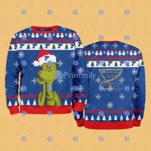 St Louis Blues The Grinch Funny Merry Christmas Uglly Sweater 3D Gift For Fans Product Photo 1