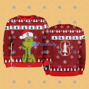 Stanford Cardinal NCAA The Grinch Funny Merry Christmas Ugly Sweater 3D For Fan New Idea Product Photo 1
