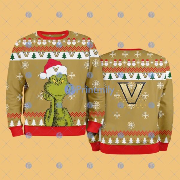 Vanderbilt Commodores NCAA The Grinch Funny Merry Christmas Ugly Sweater 3D For Fan New Idea Product Photo 1