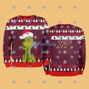 Virginia Tech Hokies NCAA The Grinch Funny Merry Christmas Ugly Sweater 3D For Fan New Idea Product Photo 1