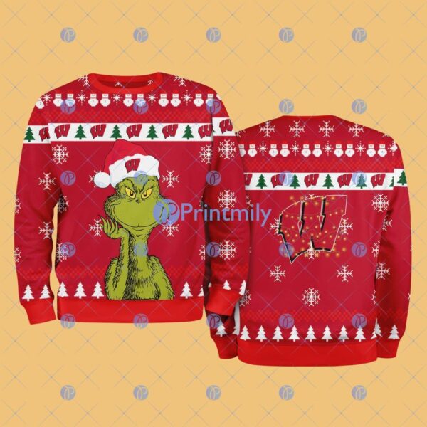 Wisconsin Badgers NCAA The Grinch Funny Merry Christmas Ugly Sweater 3D For Fan New Idea Product Photo 1